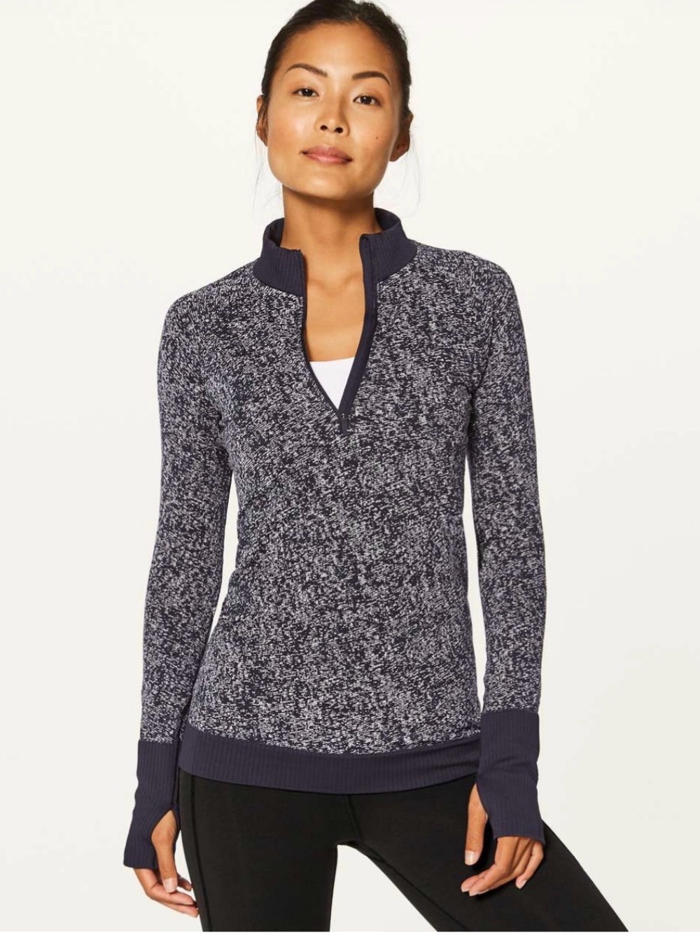 Lululemon Rest Less 1/2 Zip Black / White Pullover Running Top EUC Size 4 W3AO5S